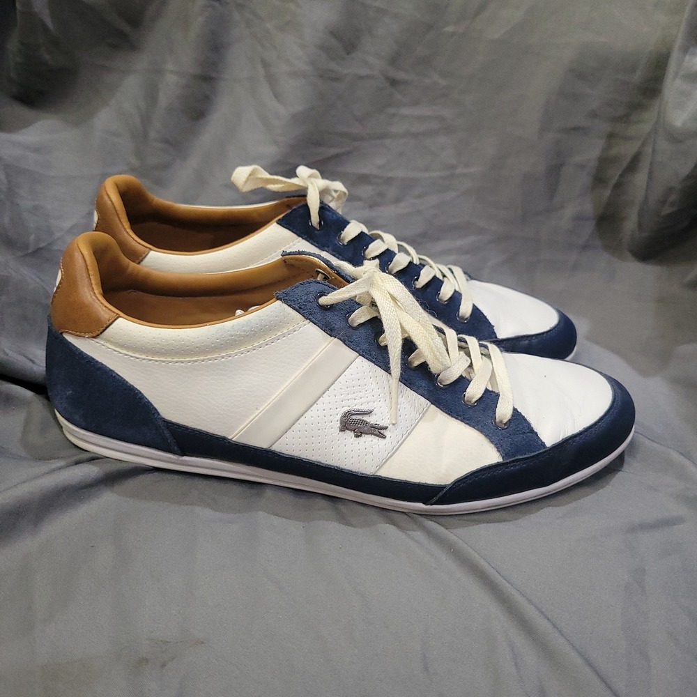 Lacoste Chaymon Brown Leather White Navy Blue Sneakers Mens Size 9  Crocodile